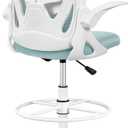 Primy Drafting Chair Tall Office Chair with Flip-up Armrests Executive Ergonomic Computer Standing Desk Chair with Lumbar Support and Adjustable Footrest RingLight Blue (934-Z)