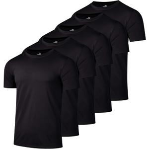 Real Essentials 5 Pack: Mens Short Sleeve Dry Fit Active Crew Neck T Shirt - Athletic Running Gym Workout Tee Tops (Large)