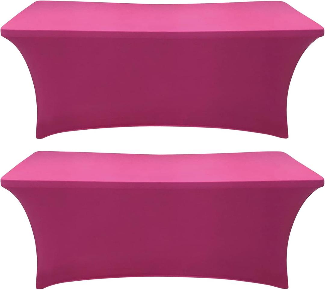 2Pack,6FT Fuchsia Spandex Table Cover Fitted Rectangular Tablecloth Stretchable Tablecloth 6 ft Wrinkle-Free for Party Tradeshows Banquet Weddings Cocktail