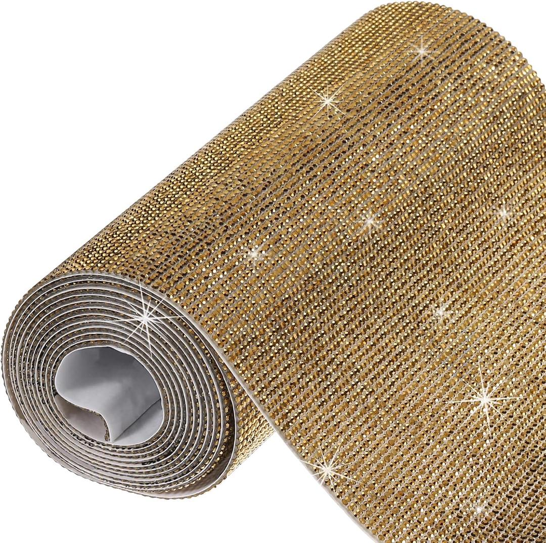 MECCANIXITY 101250 Pcs Bling Crystal Rhinestone Sheet Self-Adhesive Rhinestone Diamond Gems Sticker 98.4 x 7.9 Inch DIY Car Decoration Sticker for DIY Car Phone Clothing Craft Gold