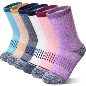 Eocom Kids Merino Wool Hiking Socks Toddlers Boys Girls Thermal Warm Winter Cushion Moisture Wicking Boot Crew Socks 6 Pairs, 4-7 Years
