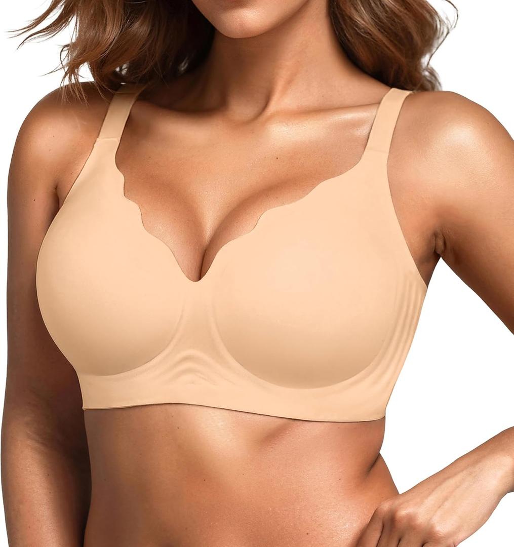 Wireless Seamless Jelly Bra for Women with Support - No Underwire Full Coverage Push Up Bras for Women (Large, Skin)