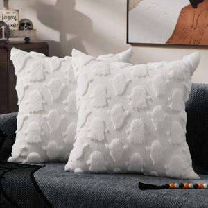 Halloween Pillow Covers Set of 2 White Ghost Throw Pillow Cases Soft Plush Faux Fur Wool Couch Cushion Case for Chair Sofa Bedroom Living Room Home Decor, 40*60