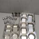Potchen 20 Pcs Stainless Steel Plates Bowls Cups Spoons Forks 304 Stainless Steel Dinnerware Set Divided Plates Dinner Tray for Home Kitchen Restaurant