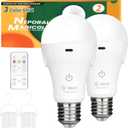 Neporal MagicGlow Rechargeable Light Bulbs with Remote, 3 Colors Shift + Dimmable Battery Powered Light Bulbs, USB Rechargeable, A19 Standard Emergency LED Light Bulbs, 15W, Up to 24 Hours, 2 Pack (White)