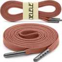 DELELE Flat Waxed Cotton Shoelaces: Wax Shoe Laces for Sneakers Boot 2 Pair (31 inch (80CM), 12 Tan With Deep Gray Metal Tips)