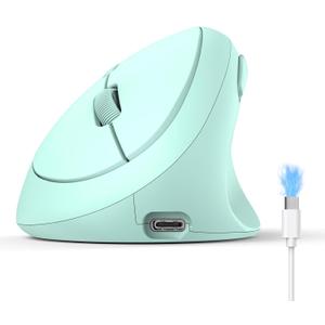 TECKNET Ergonomic Mouse, Bluetooth Wireless Vertical Mouse, Rechargeable Battery, Quiet Clicks, 4800 DPI Adjustable, BT5.0/3.0 & 2.4G Connect, Easy to use, Wide Compatibility (Green)