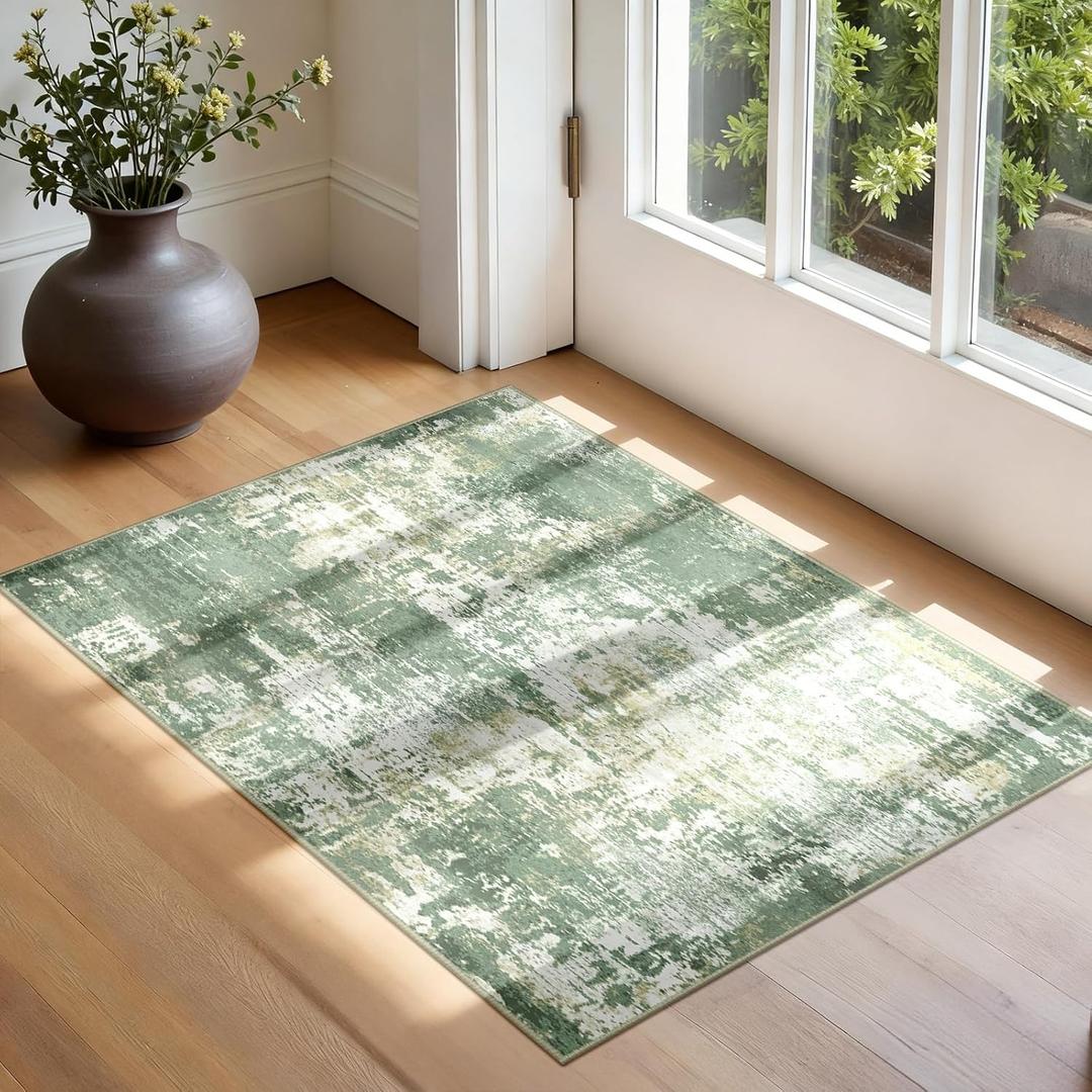 RELEANY Washable Area Rugs 2'x3' Non-Slip Modern Abstract Soft for Living Room Entryway Bedroom Nursery, Print Pattern, Light Green/Yellow