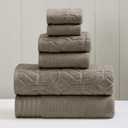 Modern Threads 6 Piece Set, 2 Bath Towels, 2 Hand Towels, 2 Washcloths Yarn Dyed Diamond Gate Jacquard Towel Set Taupe