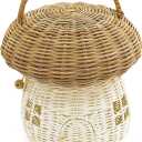 KOLWOVEN Mushroom Rattan Storage Basket with Lid - Mouse in a Box House- Small Doll house- Decorative Hand Woven Shelf Organizer Cute Handmade Handcrafted Gift Decoration Artwork Wicker (Natural) (Large)