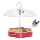 Kingsyard Platform Bird Feeder for Outdoor Hanging - Rugged Reclcled Plastic Wild Bird Feeding Station with Adjustable Dome & Metal Mesh Tray, Red