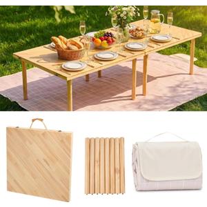 60" x 30" Wooden Low Picnic Table with Outdoor Picnic Blanket 79 "x 59 "