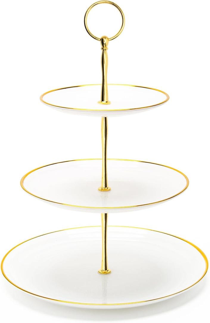 Coitak 3 Tier Cupcake Stand, Plastic Tiered Serving Stand, Dessert Tower Tray for Tea Party, Birthday and Wedding (Round-gold edge)