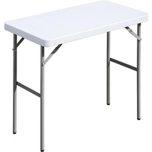 Folding Table 2.7ft Rectangular All-Occasion Plastic Folding Event Table for Indoor and Outdoor, Portable Desk, Camping, Durable and Stable, HDPE and Steel, Wide Application, White