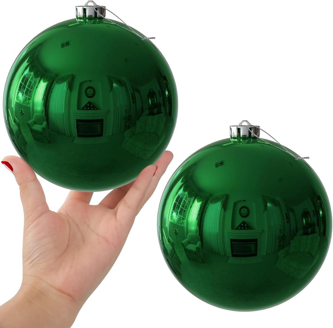 Emerald Green 6.0" Extra Large Christmas Balls - Christmas Tree Decorations Hanging Ornaments Shatterproof Shiny Balls for Birthday Holiday Wedding Decorations Set of 2pcs
