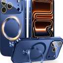 TOBOVON Magnetic for iPhone 17 Pro Max Case with Ring Stand, Fits MagSafe, with Built-in Camera Lens Protector, Slim Electroplated Shockproof Phone Cover, Blue