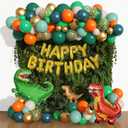 Amandir 165Pcs Dinosaur Balloons Arch Garland Kit, Sage Green Orange 6Pcs Dino Foil Balloons Happy Birthday Balloon for Jungle Safari Dinosaur Themed Party Baby Shower Decorations Supplies Kids Boys