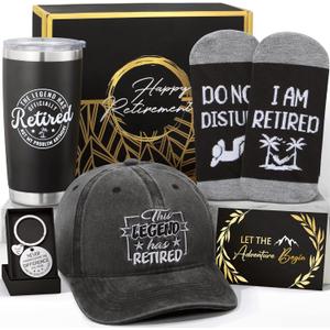 Retirement Gift Set for Men 2025 - Happy Retirement for Coworker, Teachers, Boss, Friends, Dad, Grandpa, Retirees - Funny Retired Basket With Wine Tumbler and Baseball Cap