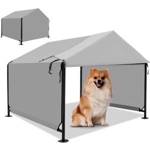 Dog Shade Shelter 2.5'x2.1'x2.1' for Small Dogs, Pet Outdoor Tent with Upgraded Doors, Outside Sun Rain Canopy Pet House for Dogs, Cats, Small Animals and Livestock, Grey