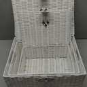 Set of 3 Woven Wicker Storage Basket Box with Lids & Lock, Built-in Carry Handles, Multifunctional Storage Organizer for Nursery, Baby, Clothes, Toys, Books, Large/Medium/Small Size (White)