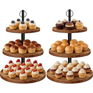 Cupcake Stand, 3 Tier Wood Cake Stands Rustic Cupcake Tower, Round Tiered Tray Stand for Dessert Table Display, Industrial Wooden Serving Stand Wedding, Graduation and Baby Shower