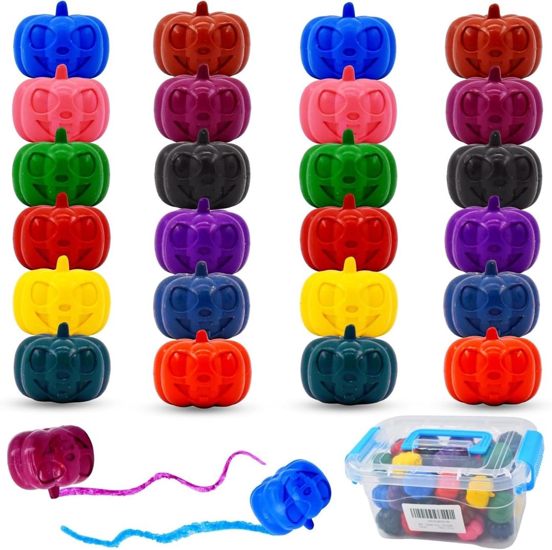 24 Count Halloween Pumpkin Kids Crayons, 12 Colors Non Toxic Washable Crayons for Kids, Pumpkin-shaped for Little Hands, Halloween Goodie Bags Stuffers Party Favors Gifts