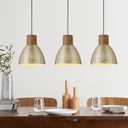 ELYONA Hammered Pendant Lights for Kitchen Island, 7 Solid Wood Vintage Metal Hanging Light Fixture Adjustable Height Antique Gold Pendant Lamp for Farmhouse, Dining Room, Brushed Brass, 3 Pack Small