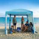 Gorich Beach Cabana with UPF50+ UV Protection, 8x8 FT/10x10 FT Beach Canopy Tent with Side Wall, Easy Setup, Windproof Portable Sun Shelter Shade for Family