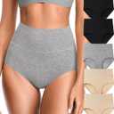 OLIKEME High Waisted Underwear for Women Tummy Control Full Coverage Cotton Ladies Panties Soft Stretch Briefs (3X-Large, Multicolora-5 Pack)