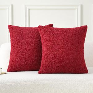 FUTEI Maroon Throw Pillow Covers 20x20 Inch Set of 2,Furry Faux Fur Teddy Boucle Textured Cushion Covers,Soft Fluffy Decorative Pillow Case,Home Decor for Couch Bed Living Room Office Car