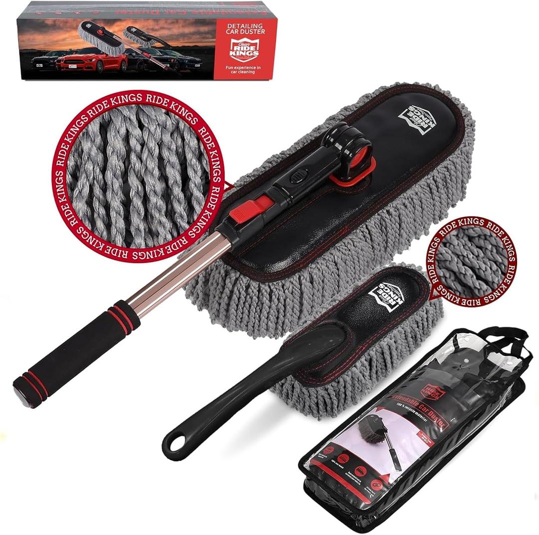 Car Duster Grey Set-Stocking Stuffers Gifts for Men Women-Microfiber Multipurpose Duster,Interior & Exterior Cleaning Tools,Dashboard Detailing Brush,Scratch Free with Extendable Handle,2 Packs