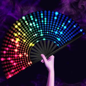 OMyTea UV Glow Large Rave Clack Popping Fan for Line Dancing - Boots on The Ground Folding Hand Fan - for EDM, Music Festival, Hot Flashes, Party, Decoration (Disco Lights)