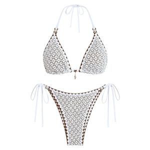 ZAFUL Womens 2 Piece Triangle Bikini Hollow Out Halter Bikini Sets Sexy Bathing Suit High Waisted Side Tie Swimsuits, Brown, Size: M