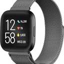 ZWGKKYGYH Metal Bands Compatible with Fitbit Versa/Versa Lite/Versa 2 Smart Watch for Women Men, Stainless Steel Mesh Replacement Bracelet Band for Versa 2, Black Large