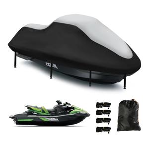Jet Ski Cover 3 Seater,Upgraded 420D Heavy Duty Waterproof Waverunner Cover,2 Air Vent Marine Grade UV Resistant for Waverunner Polaris from 116" to 125"(Silver Black)