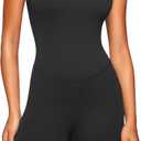 CRZ YOGA Butterluxe Athletic Womens Romper Tank Tops Workout Casual Shorts Jumpsuits One Piece Bodysuit ScoopNeck Padded (Medium, Black)