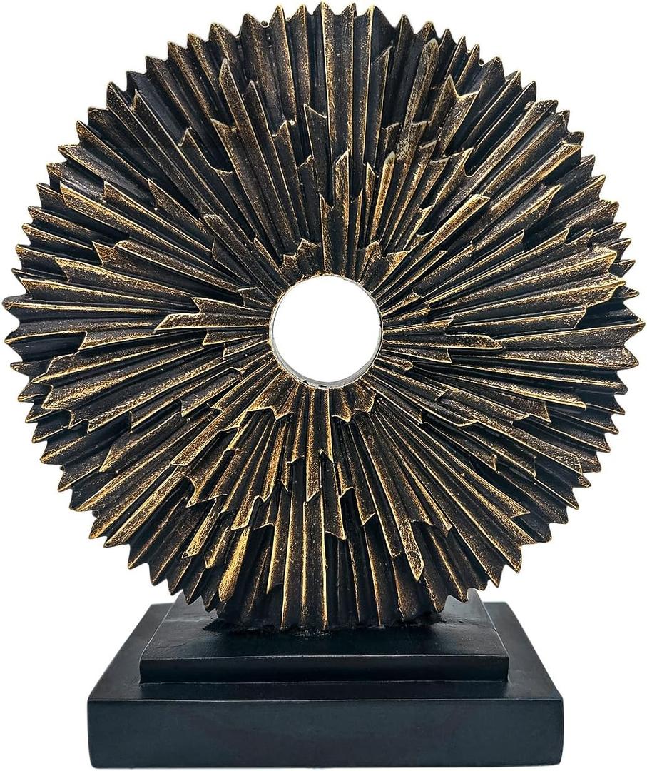 aboxoo Abstract Staute,Modern Decorative Home Decor,Office Desk Sculpture for Men,Creative Round Line Ornament for Bookshelf,Bedroom,Desktop,Dining Table(Copper Black)