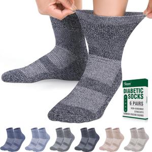 Bulinlulu Diabetic Socks for Men Women,6 Pairs Bamboo Viscose Non Binding Ankle Diabetic Socks for Women Men Size 9-12 13-15 (Gray)