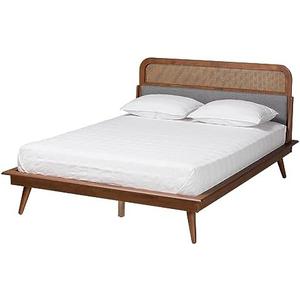 Baxton Studio Irina Bed (Platform), King, Grey/Ash Walnut