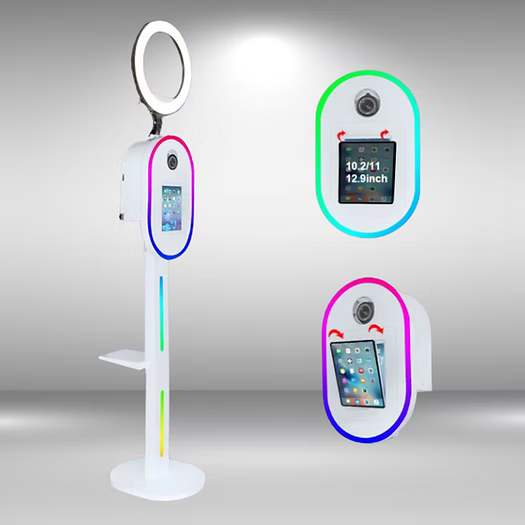 Photo Booth for iPad 10.2"-12.9" & Camera Dual-Use Photo Booth Machine with RGB Ring Light, APP Control for Weedding Party (White）