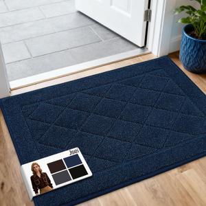 JSEI Dirt Trapper Door Mat 24"x36", Non-Slip Washable Entryway Mats, Dog Door Mat, Stain Resistant and Absorbent Floor Mats, Low Profile Welcome Mat for Front Back Door, Navy Blue