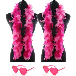 2 Pcs Feather Boas with Heart Rimless Sunglasses4 ft Feather Boa Halloween Christmas Bachelor Party Pack Accessory (Pink Mix)