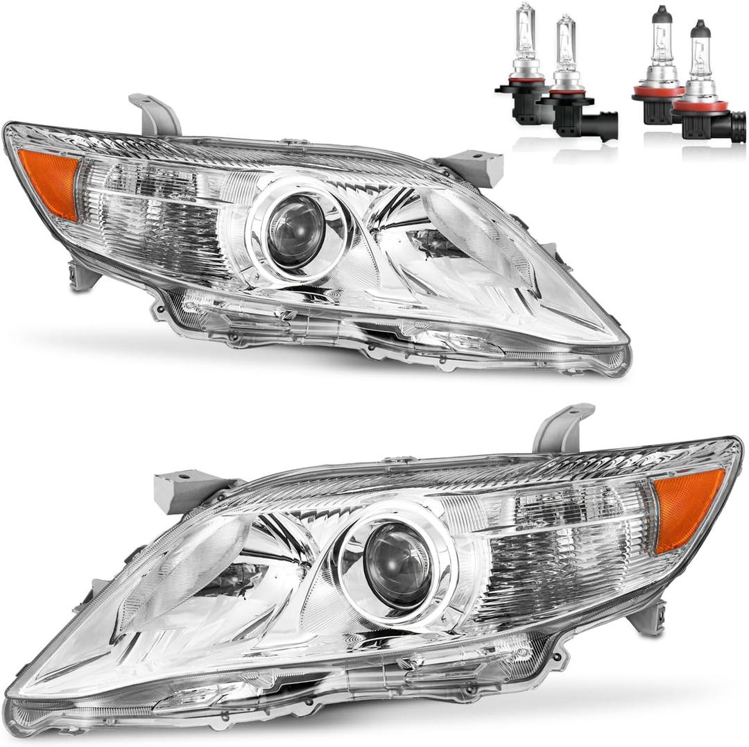 Headlights W/Bulbs for 2010 2011 Toyota Camry 4-Door Sedan Halogen Driver & Passenger Side (Only fits US Version, NOT fit hybrid models)