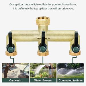 3 Way Hose Splitter, Heavy Duty Brass Nickel Plated Rust Resistant Faucet Manifold, Outdoor Hose Adapter Connector, 3/4-inch GHT Threads