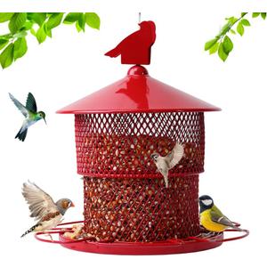 Metal Bird Feeder for Outside Hanging, Bird Feeders Squirrel Proof, 4 Lbs Large Capacity Iron Tube Mesh Wild Birdfeeder for Outdoor Finch Cardinal Chickadees Blue Jay -Red