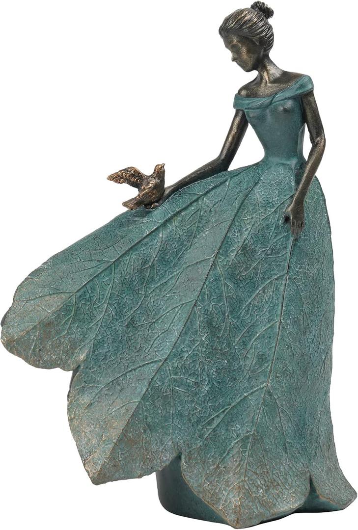 Guichifun Fairy Statue Collection Home Decoration - Leaf Angel Girls Resin Home Garden Decor for Outside or Inside Rustic Fairy Garden Outdoor Yard Figurines Gifts for Women 8.5 x 5.25 x 12 Inch