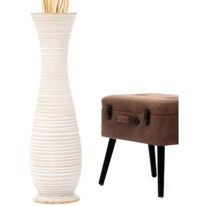 Leewadee Large White Wash Home Decor Floor Vase Wooden 36 inches Tall Farmhouse Decor Flower Holder for Fake Plant and Pampas Grass