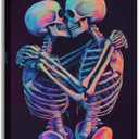 Skeleton Wall Art Kissing Skull Art Poster Skeleton Lover Picture Print On Canvas Abstract Horrible Theme Painting Framed Artwork Living Room Decor(Artwork-3,12"x18")