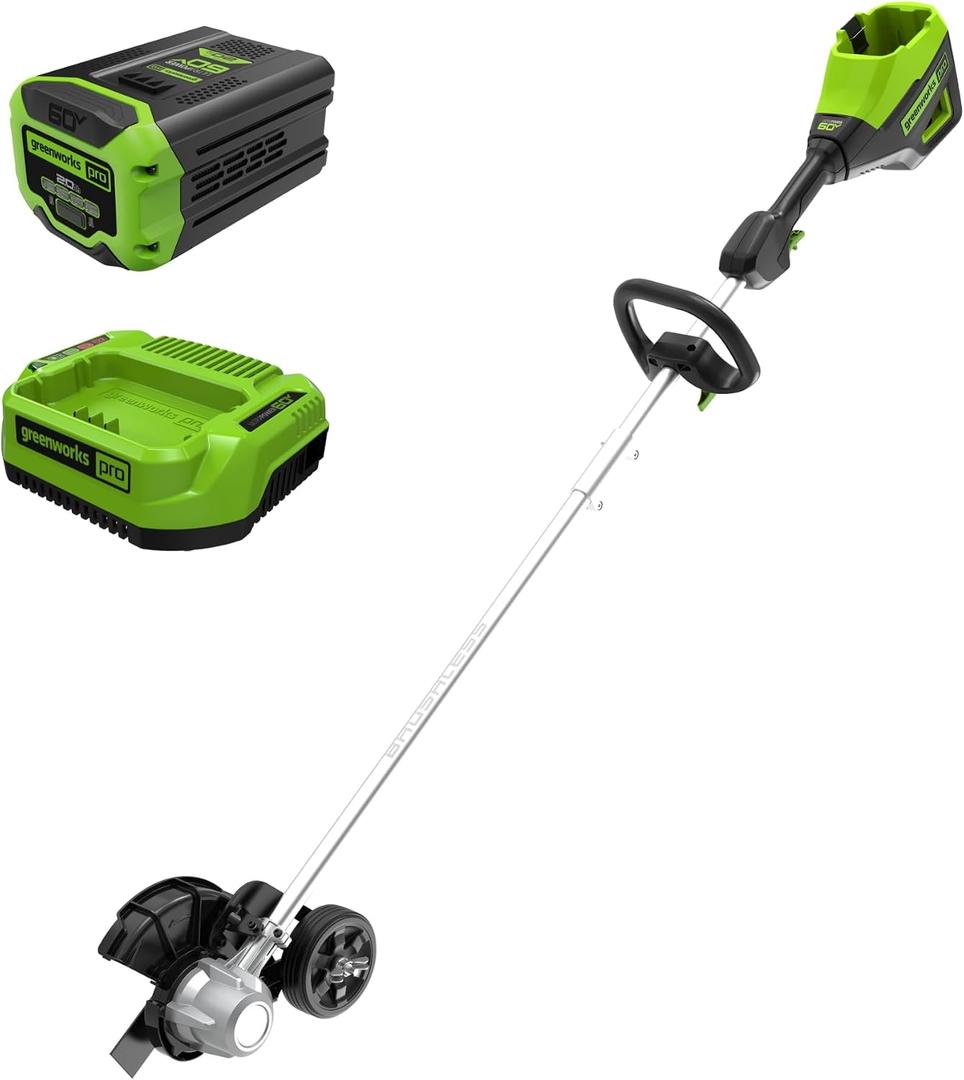 Greenworks 60V 8" Brushless Cordless Edger with 2.0Ah Battery & Charger Tool-Free Depth Adjustment, Lightweight Lawn Edging Tool