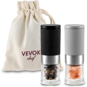 Mini Salt and Pepper Grinder Set, Small Tiny Adjustable Coarseness Ceramic Salt Grinder with Funnel and Bag Portable Handy Spice Pepper Mill Shaker For Outdoor Party Lunch Bag Kitchen (Gray)